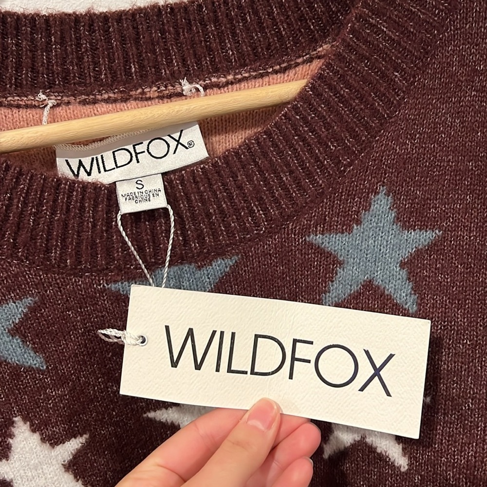 WILDFOX  Couture Rainbow Star Elektra Knit Sweater Crushed Berry size small NWT - Picture 5 of 9